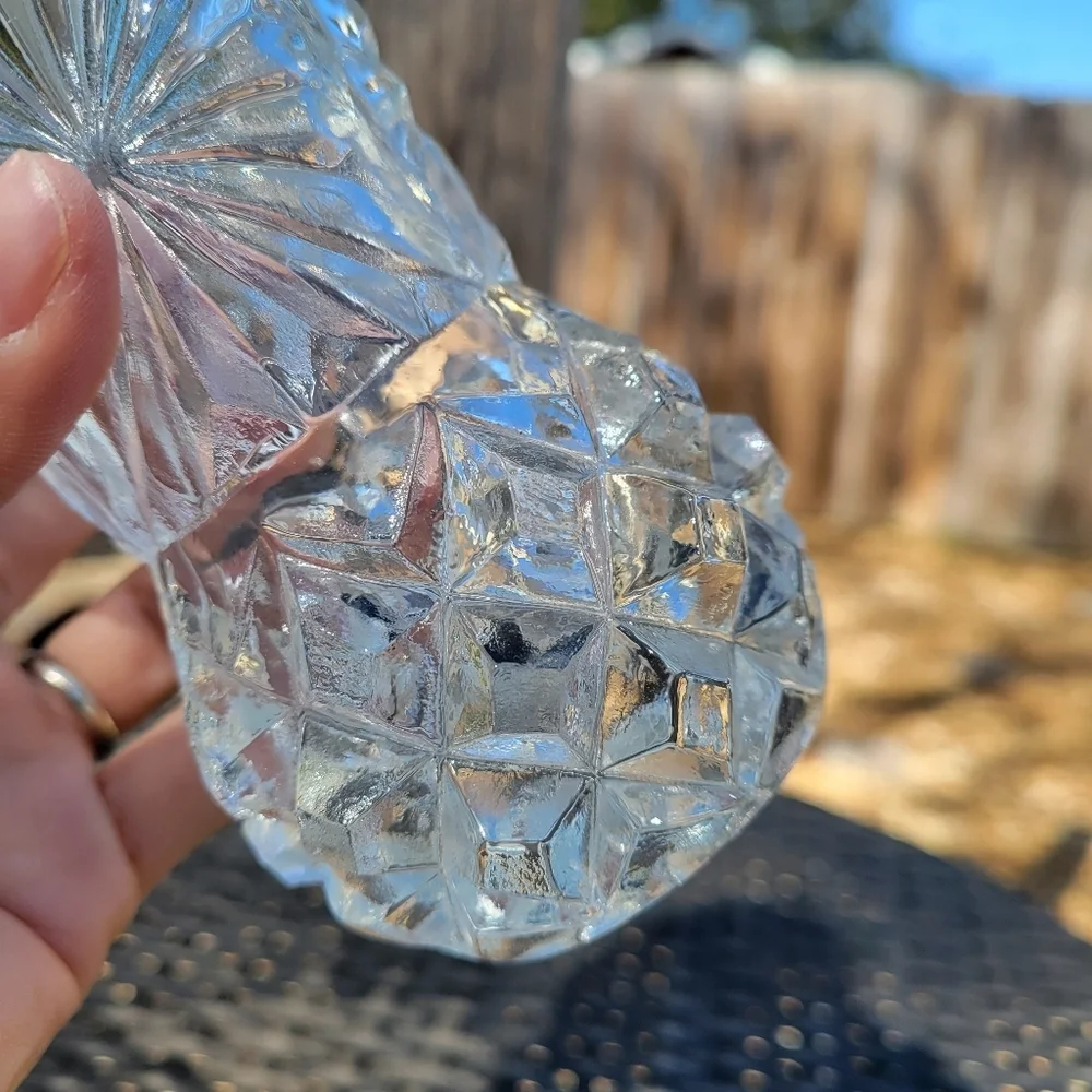 Vintage West Germany 24% Clear Cut Lead Crystal Pineapple Fan Bud Vase 5” Tall